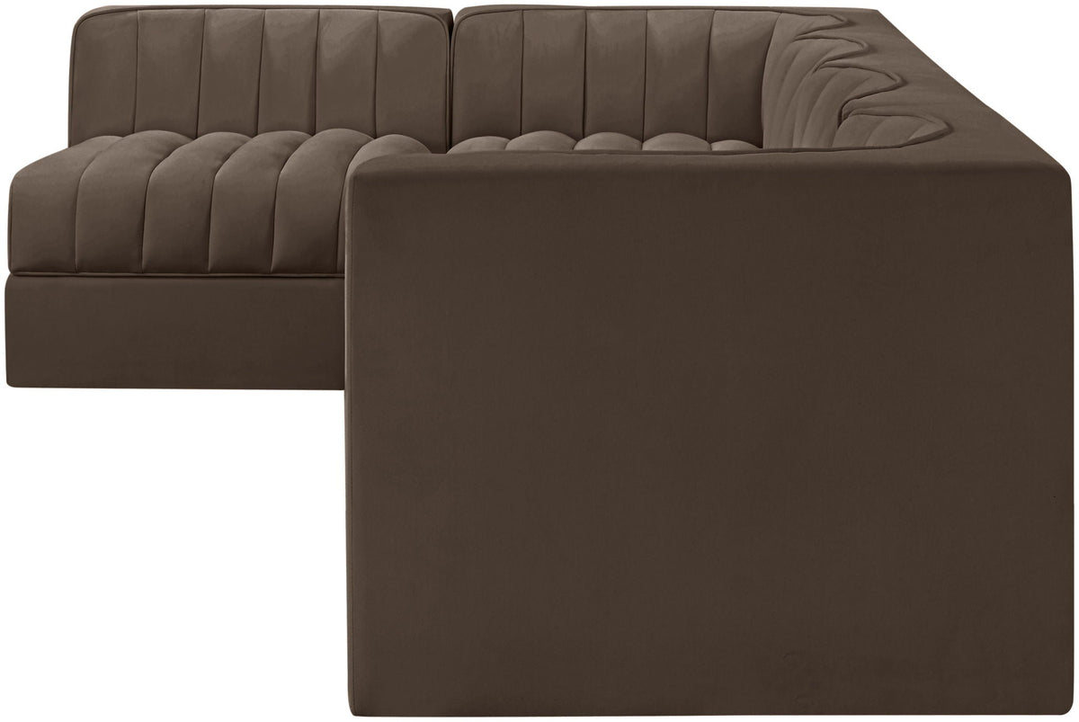 Rummi - Velvet Performance Fabric Upholstered 5 Piece Modular Sectional, L-Shaped (Right)