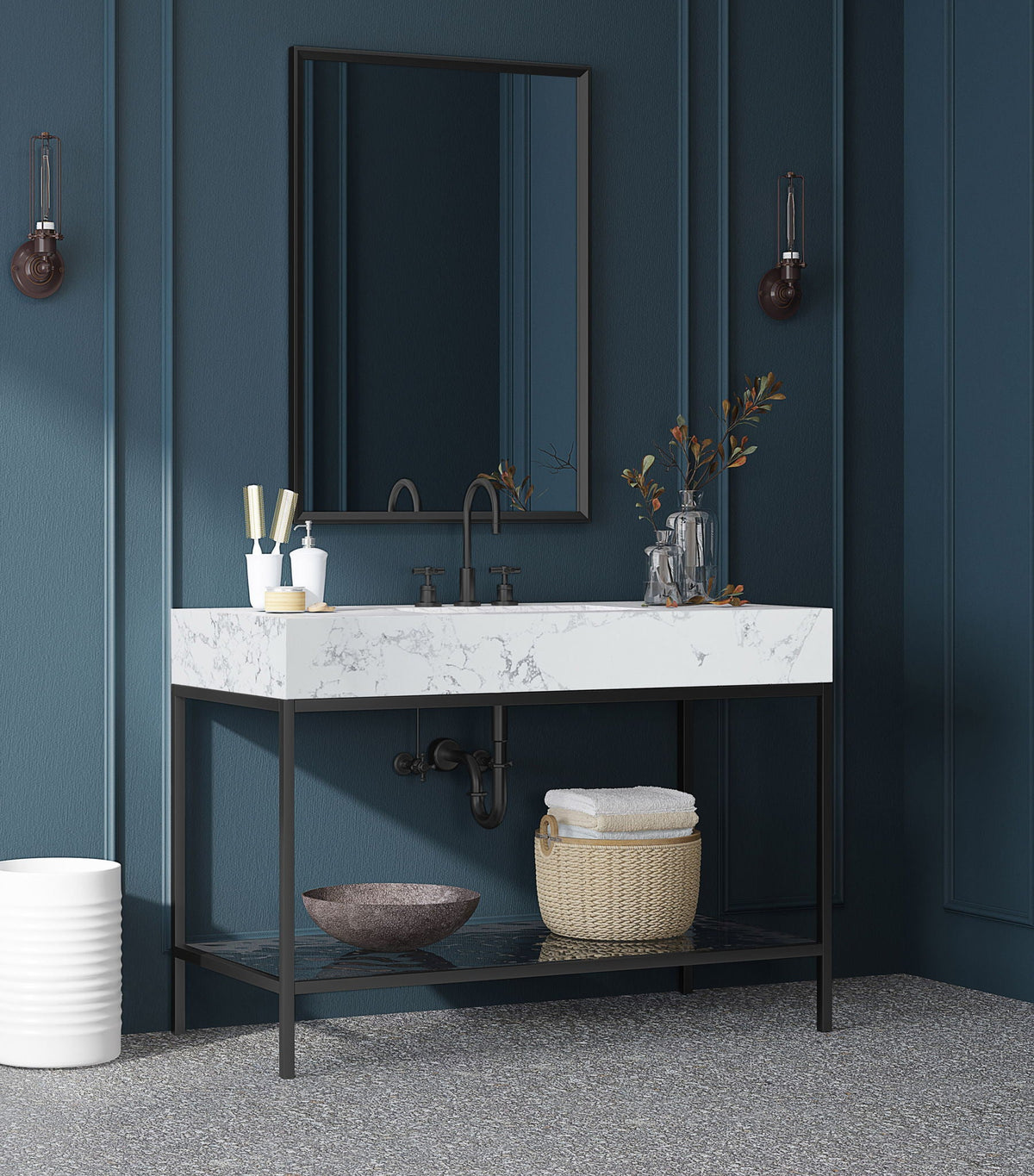 Marmo - Engineered Marble Bathroom Vanity With Black Base