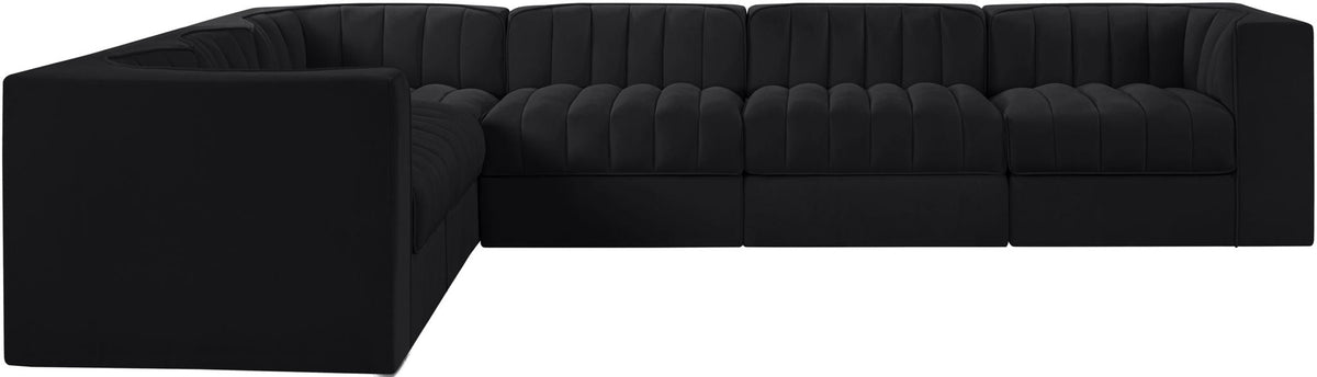 Rummi - Velvet Performance Fabric Upholstered 6 Piece Modular Sectional (With 3 Corner Chairs)