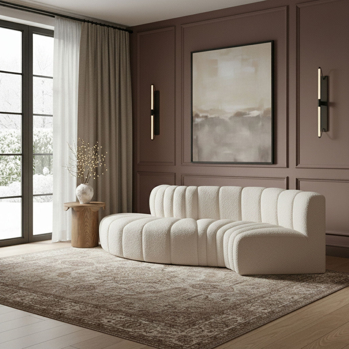 Arc - Boucle Fabric 4 Piece L-Shaped Modular Sofa
