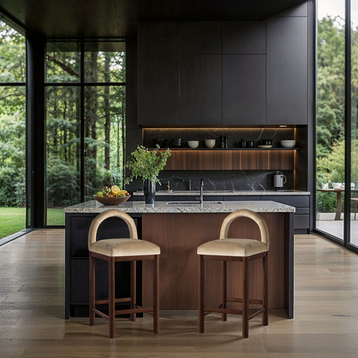 Conrad - Velvet Counter Stool With Brown Legs