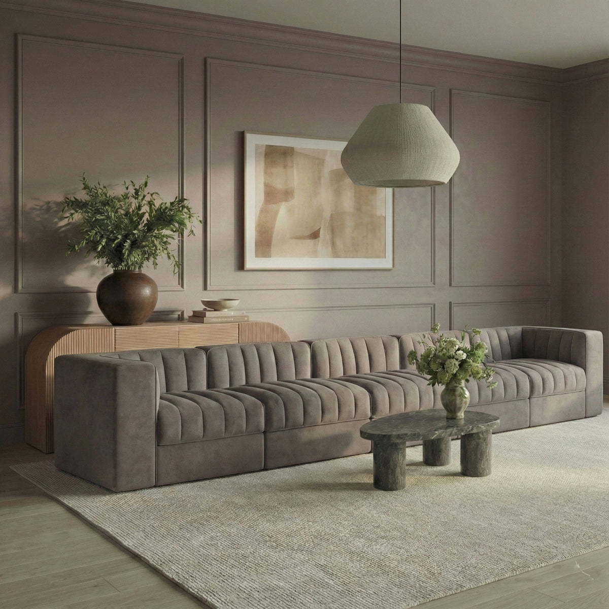 Rummi - Velvet Performance Fabric Upholstered 5 Piece Modular Sofa