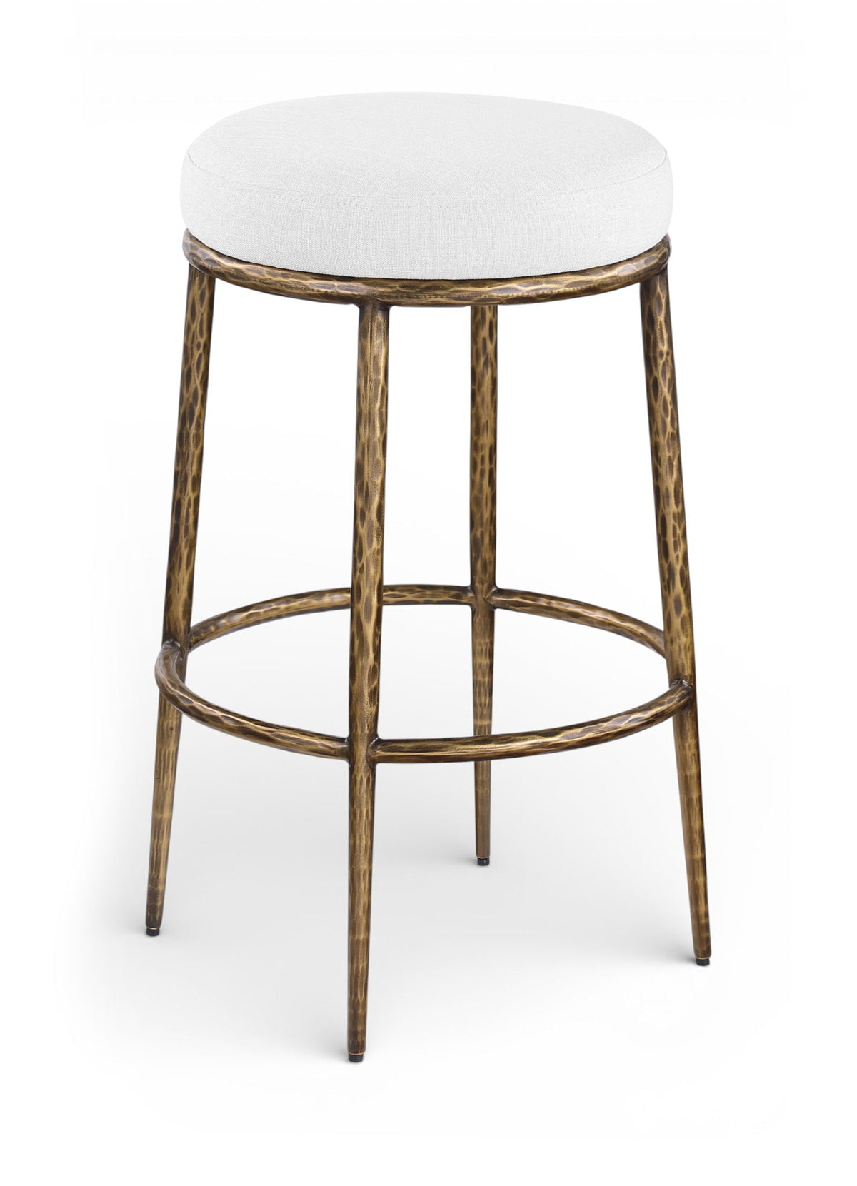 Ferro - Performance Fabric Upholstered Backless Bar Stool - Antique Brass
