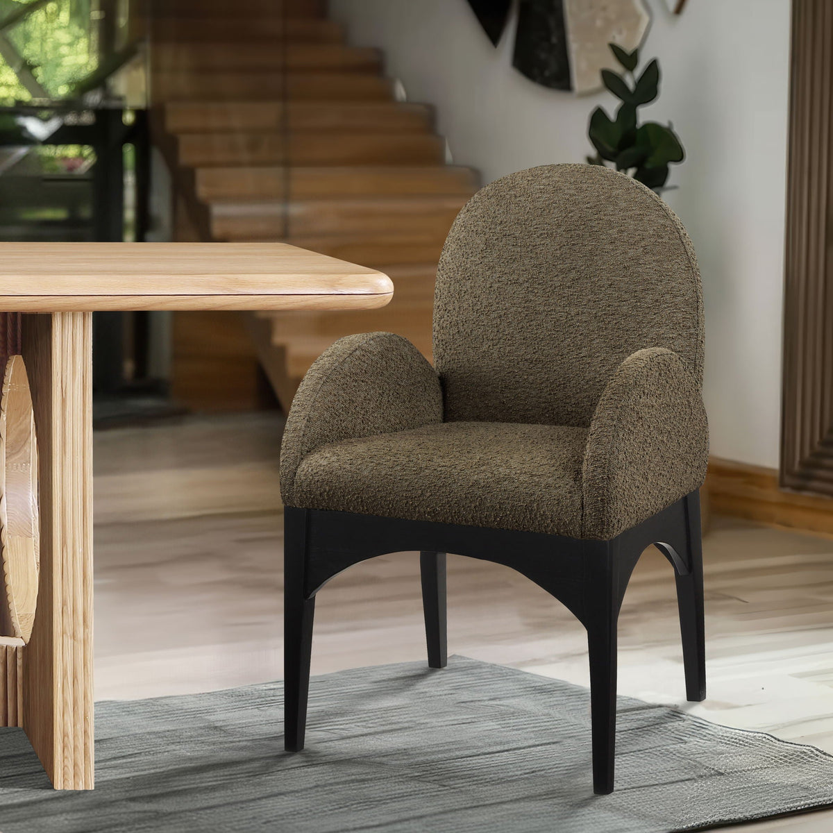 Waldorf - Boucle Dining Arm Chair With Black Legs