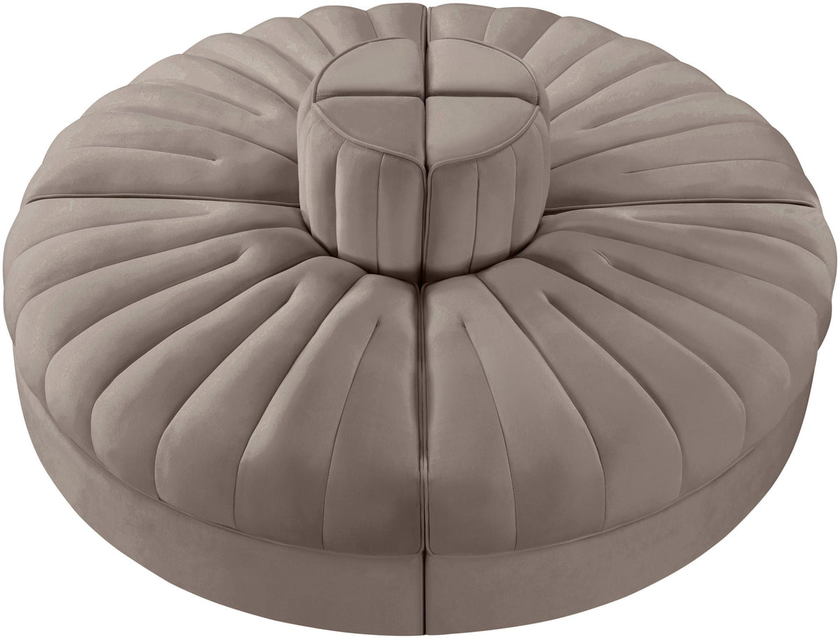 Rummi - Round Velvet Performance Fabric Upholstered 4 Piece Modular Sofa