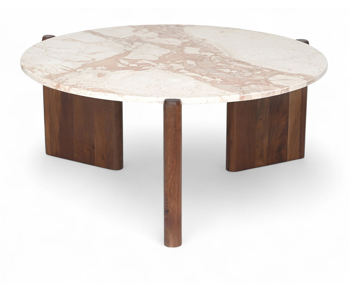 Varenna - Marble Top And Acacia Wood Base Coffee Table - Cream