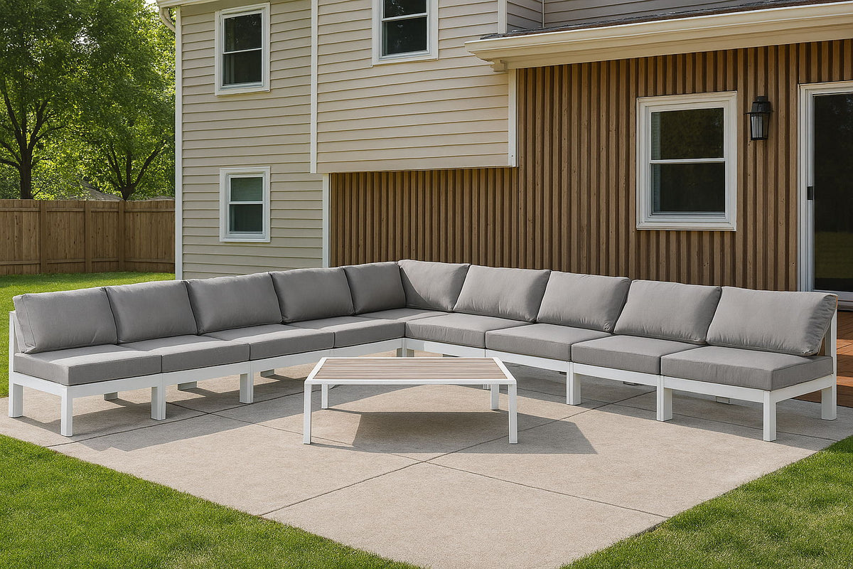 Nizuc - Outdoor Patio 9 Piece Modular Sectional With White Frame