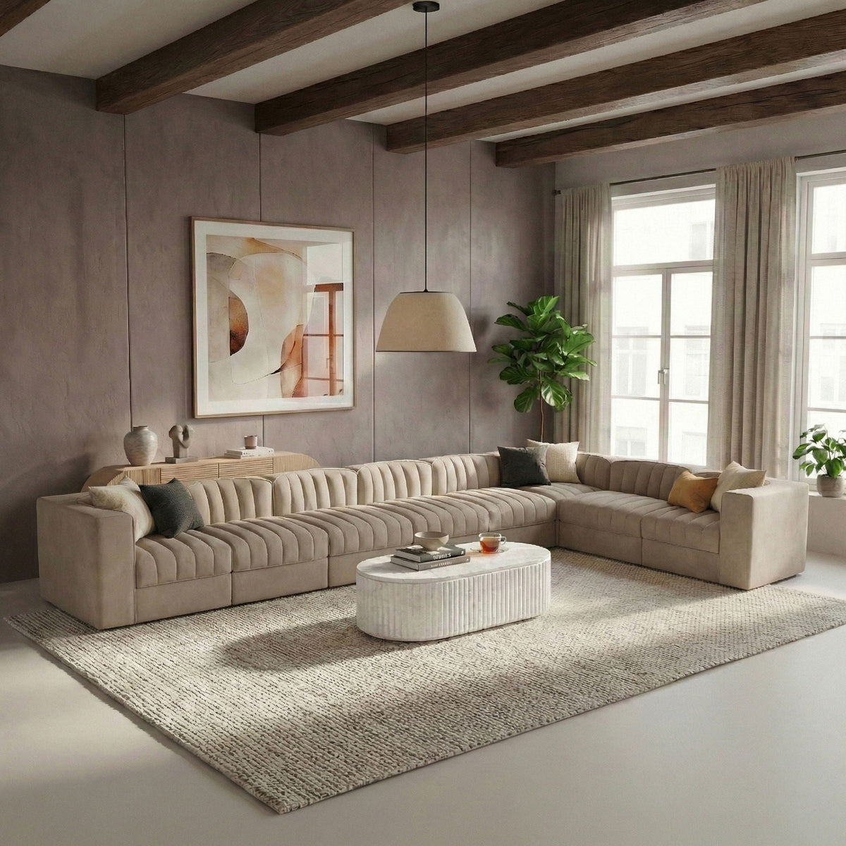 Rummi - Velvet Performance Fabric Upholstered 8 Piece Modular Sectional (With 3 Corner Chairs)