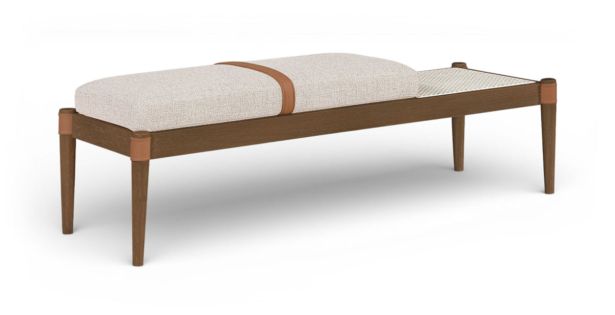 Nara - Linen Textured Fabric Upholstered Bench - Painted Brown Walnut