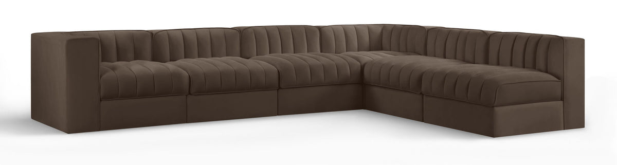 Rummi - Velvet Performance Fabric Upholstered 6 Piece Modular Sectional