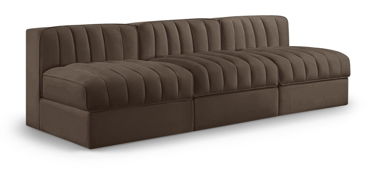 Rummi - Velvet Performance Fabric Upholstered 3 Piece Modular Armless Sofa