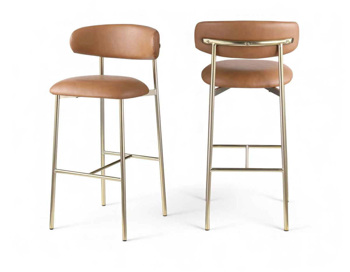 Lupita - Vegan Leather Upholstered Bar Stool With Brushed Gold Frame (Set of 2)