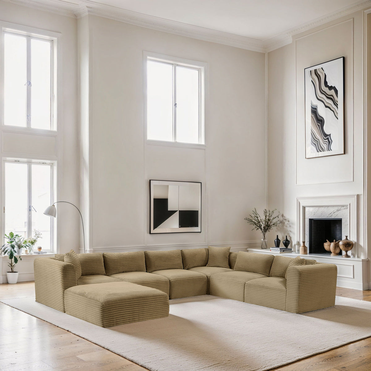 Shaggy - 7 Piece Modular U-Shaped Sectional With Ottoman