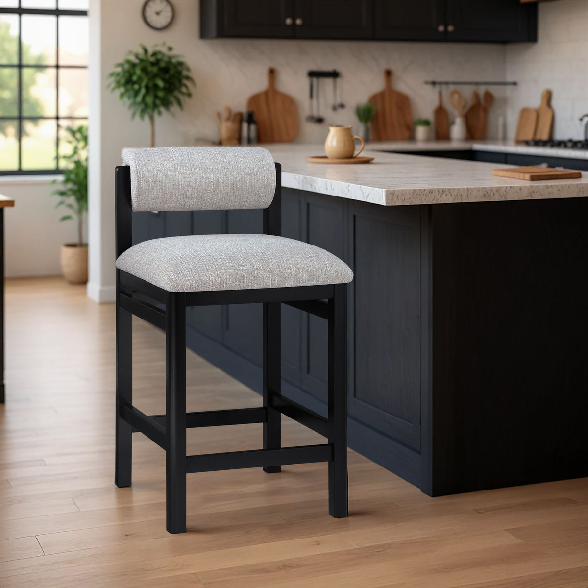 Roundhill - Fabric Counter Stool - Black Frame