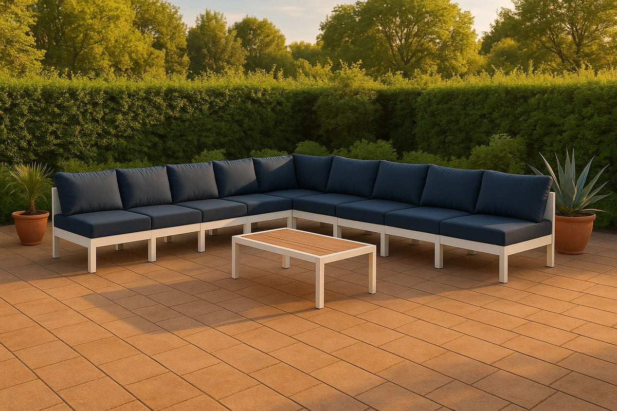 Nizuc - Outdoor Patio 9 Piece Modular Sectional With White Frame