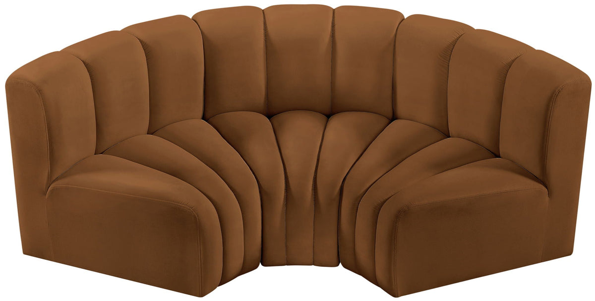 Arc - Velvet 3 Piece Modular U-Shaped Sofa - Saddle