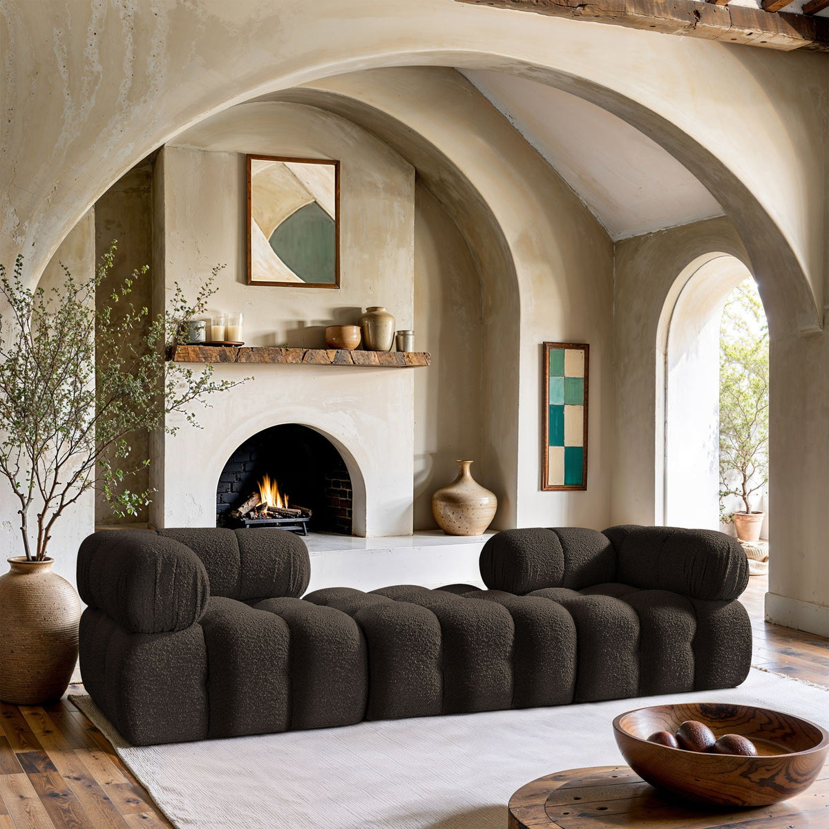 Ames - 3 Piece Boucle Modular Sofa With 1 Backless Seat