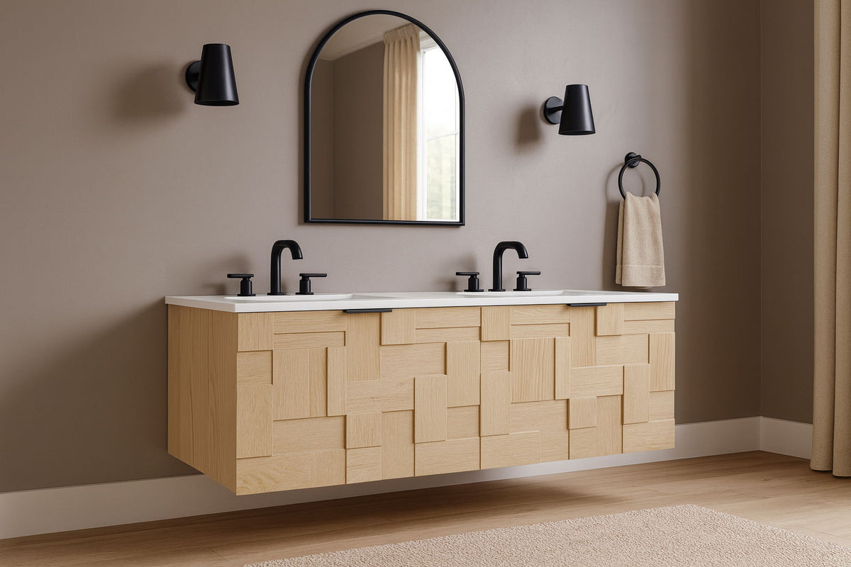 Leonardo - Engineered Stone And Solid Wood 24" Wall Mounted Bathroom Vanity