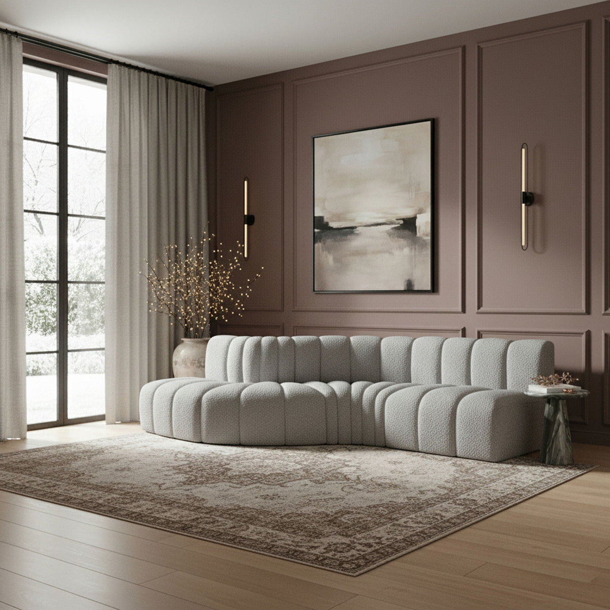 Arc - Boucle Fabric 6 Piece Curved Modular Sofa