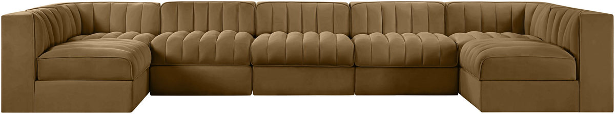 Rummi - Velvet Performance Fabric Upholstered 7 Piece Modular Sectional (With 2 Corner Chairs)