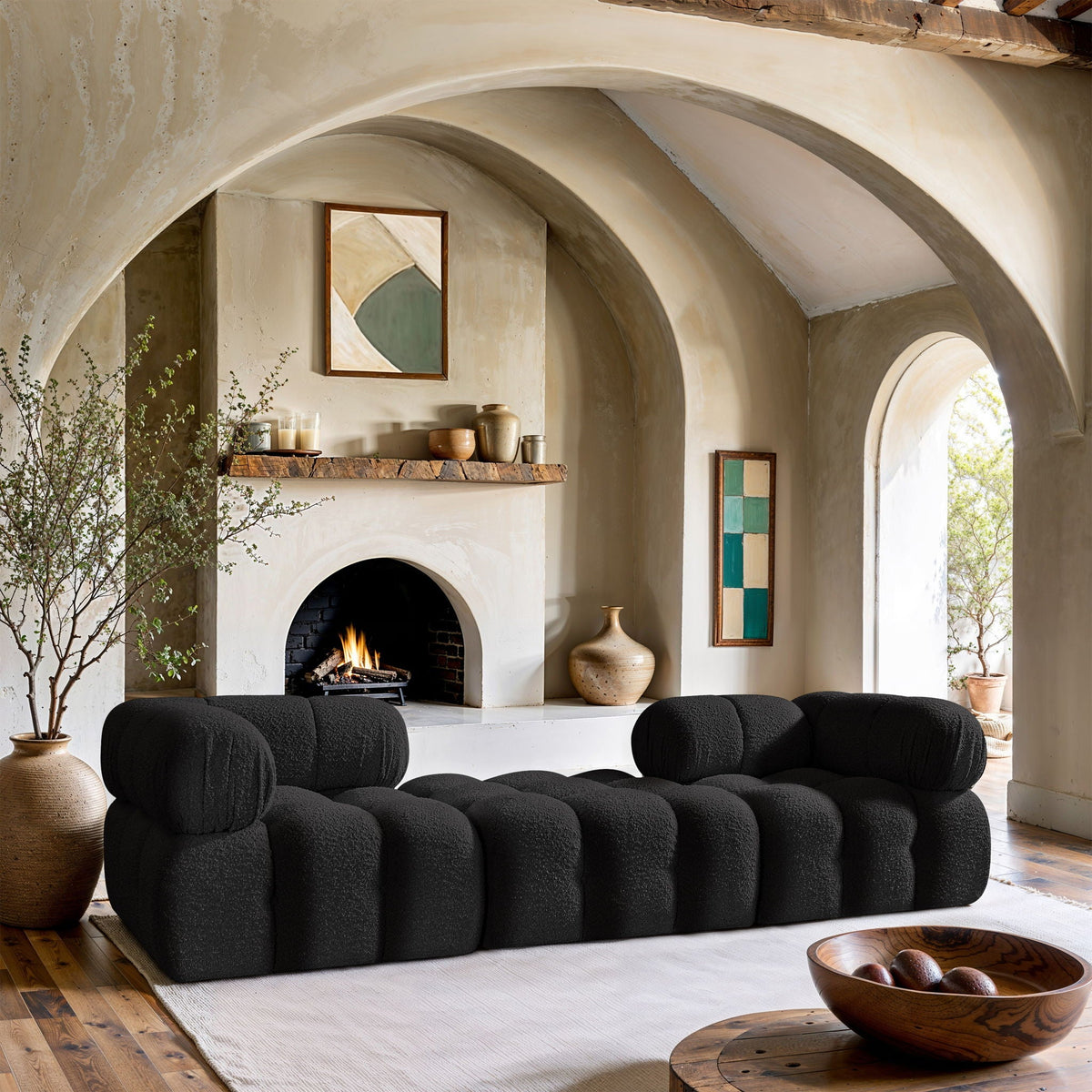 Ames - 3 Piece Boucle Modular Sofa With 1 Backless Seat