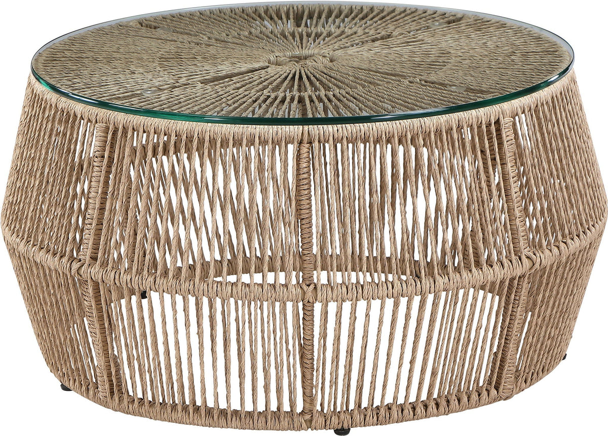 Coastline - Tempered Glass Top And Wicker Outdoor Patio Coffee Table - Natural | Natural