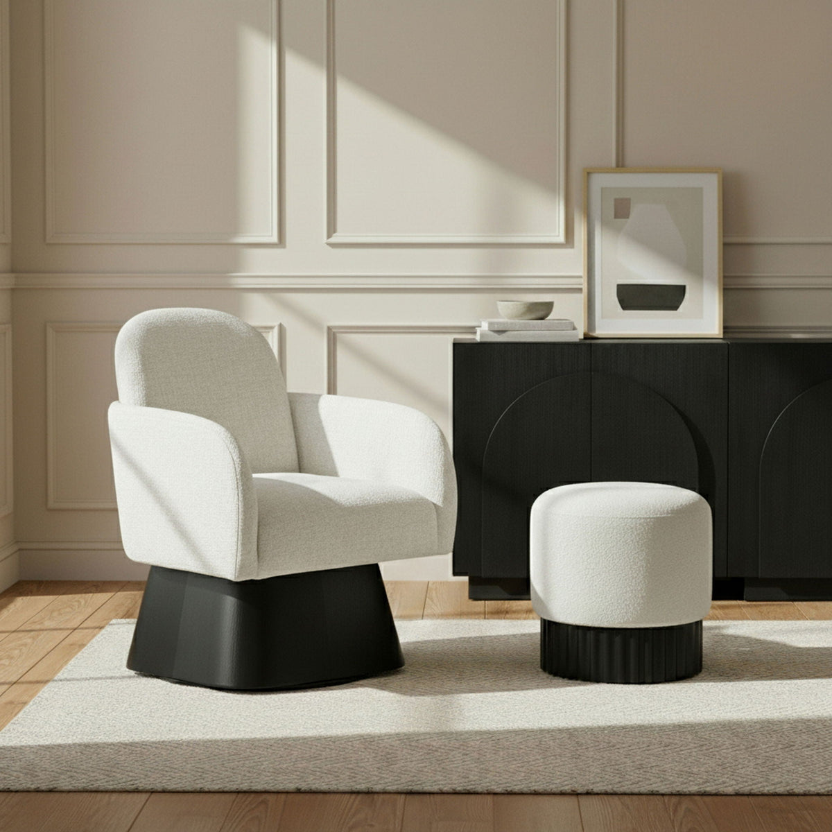 Marlowe - Linen Textured Fabric Upholstered Swivel Accent Chair - Stained Black