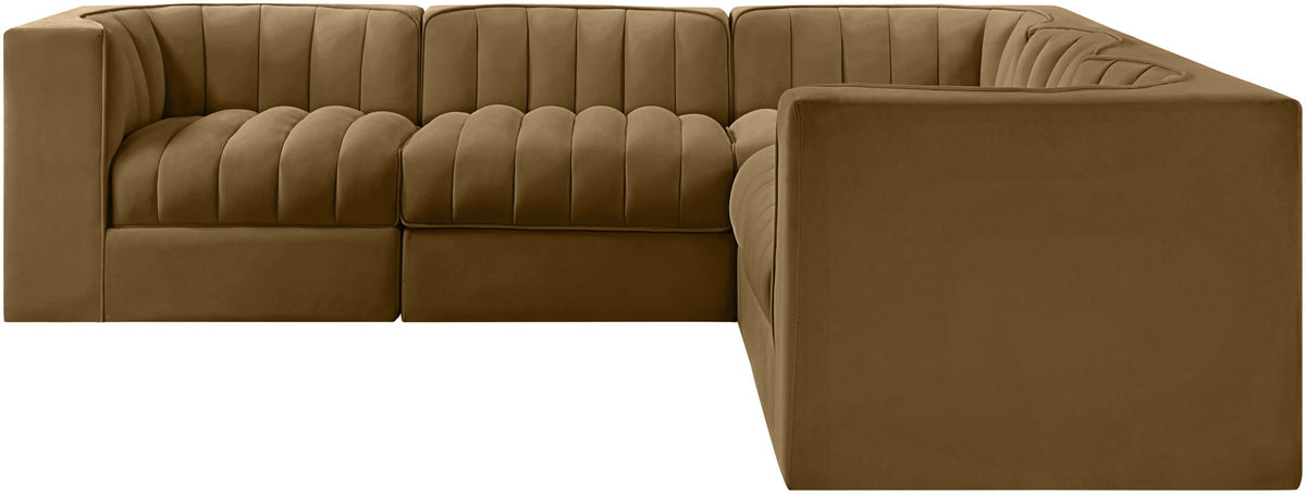 Rummi - Symmetrical Velvet Performance Fabric Upholstered 5 Piece Modular Sectional