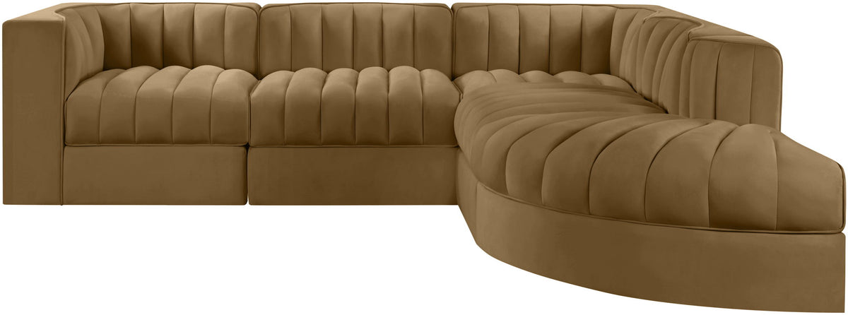 Rummi - Velvet Performance Fabric Upholstered 5 Piece Modular Sectional
