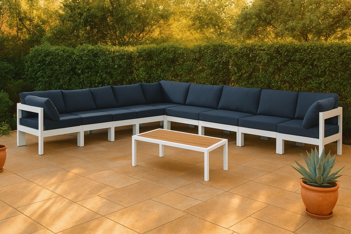 Nizuc - Outdoor Patio 9 Piece Modular Sectional With White Frame