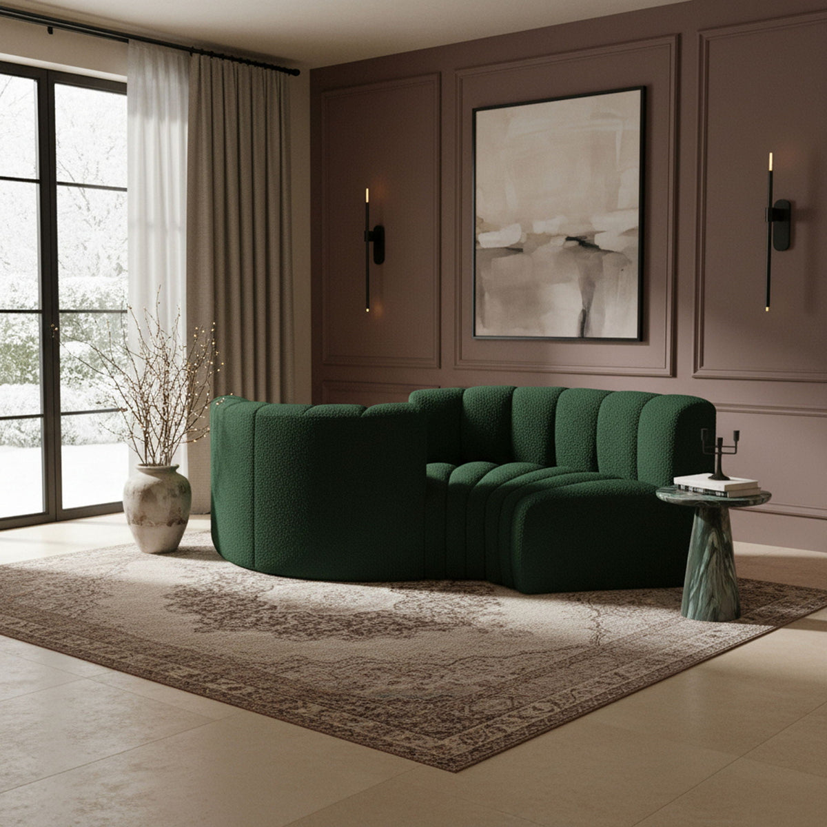 Arc - Boucle Fabric 4 Piece Curved Modular Sofa