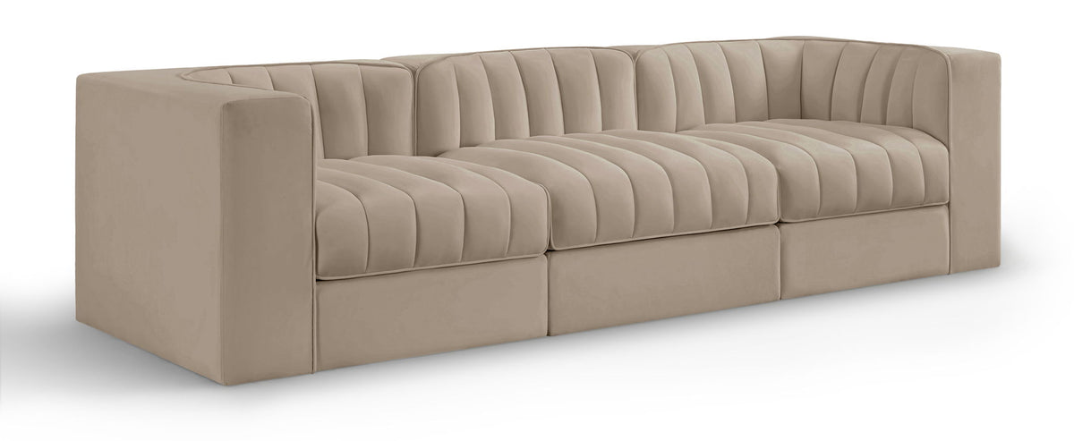Rummi - Velvet Performance Fabric Upholstered 3 Piece Modular Sofa