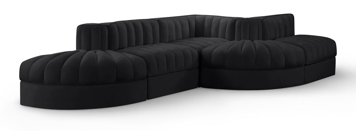 Rummi - Rounded Velvet Performance Fabric Upholstered 5 Piece Modular Sectional