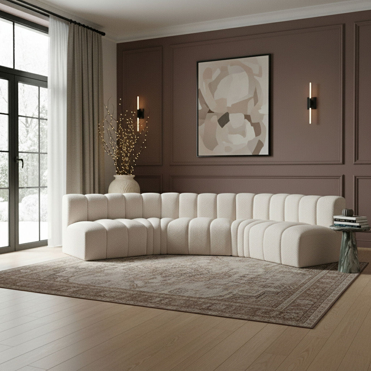 Arc - Boucle Fabric 5 Piece U-Shaped Modular Sofa