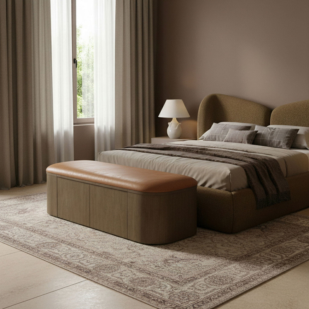 Velden - Upholstered Storage Bench With Stained Brown Base