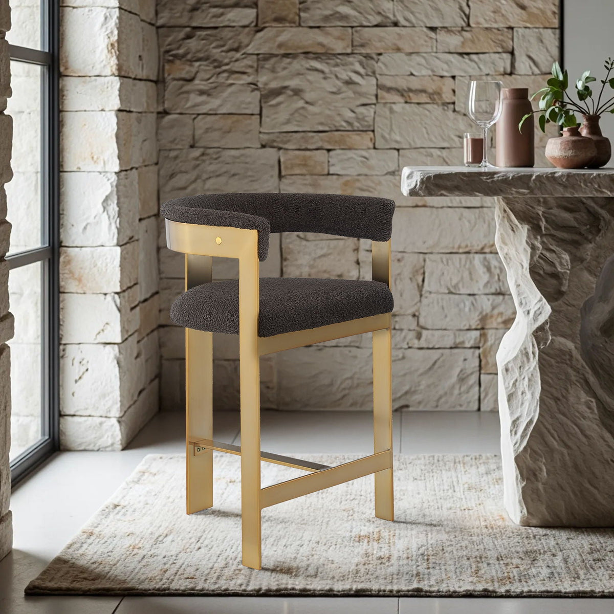 Romeo - Boucle Counter Stool With Gold Base (Set of 2)