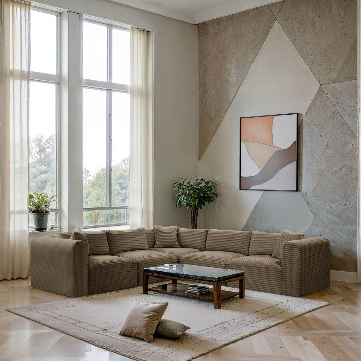 Shaggy - Fabric 5 Piece Modular Corner Sectional