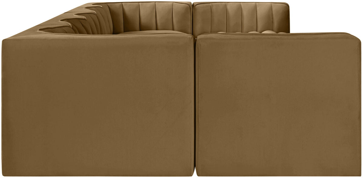 Rummi - Velvet Performance Fabric Upholstered 7 Piece Modular Sectional (With 2 Corner Chairs)