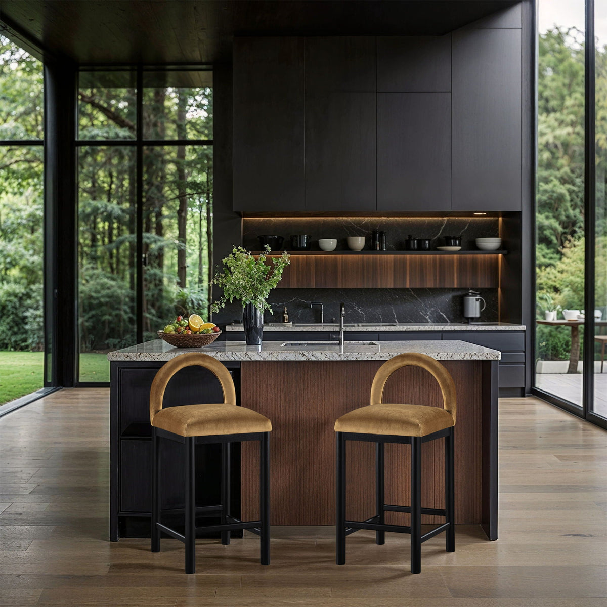 Conrad - Velvet Counter Stool With Black Legs