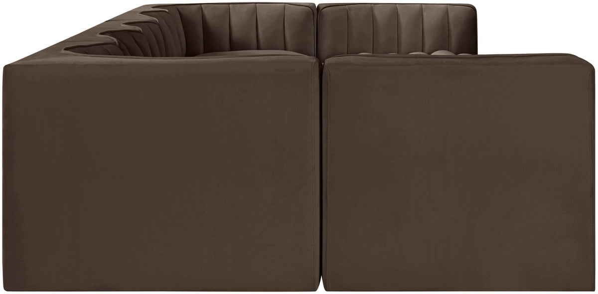 Rummi - Velvet Performance Fabric Upholstered 7 Piece Modular Sectional (With 2 Corner Chairs)