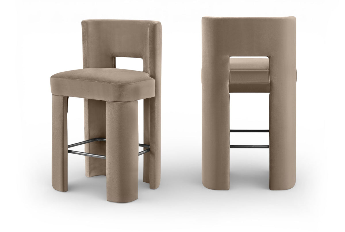 Zuno - Velvet Performance Fabric Upholstered Bar Stool (Set of 2)