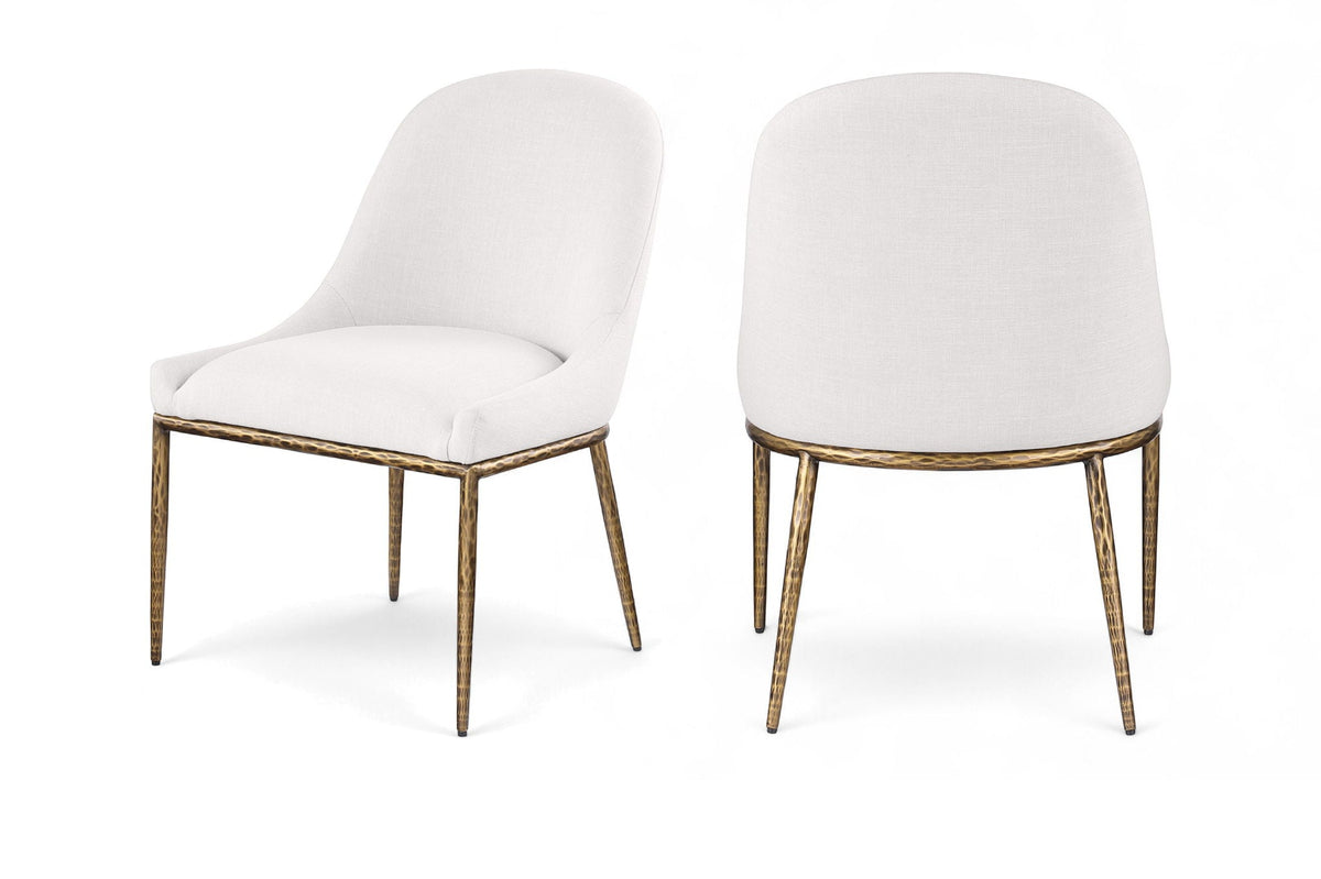 Ferro - Linen Textured Performance Fabric Upholstered Dining Side Chair - Cream / Brushed Gold