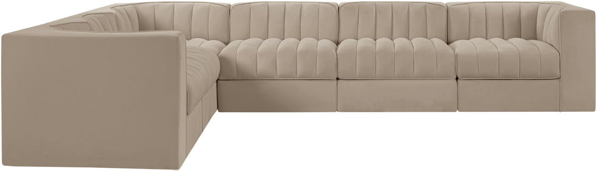 Rummi - Velvet Performance Fabric Upholstered 6 Piece Modular Sectional (With 3 Corner Chairs)