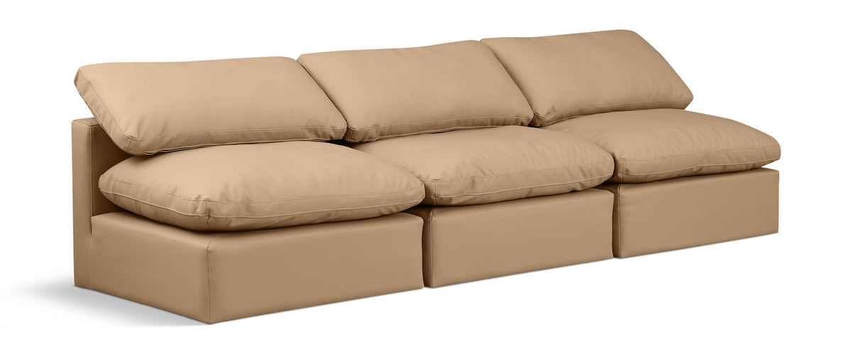 Indulge - Faux Leather 3 Piece Modular Armless Sofa - Tan