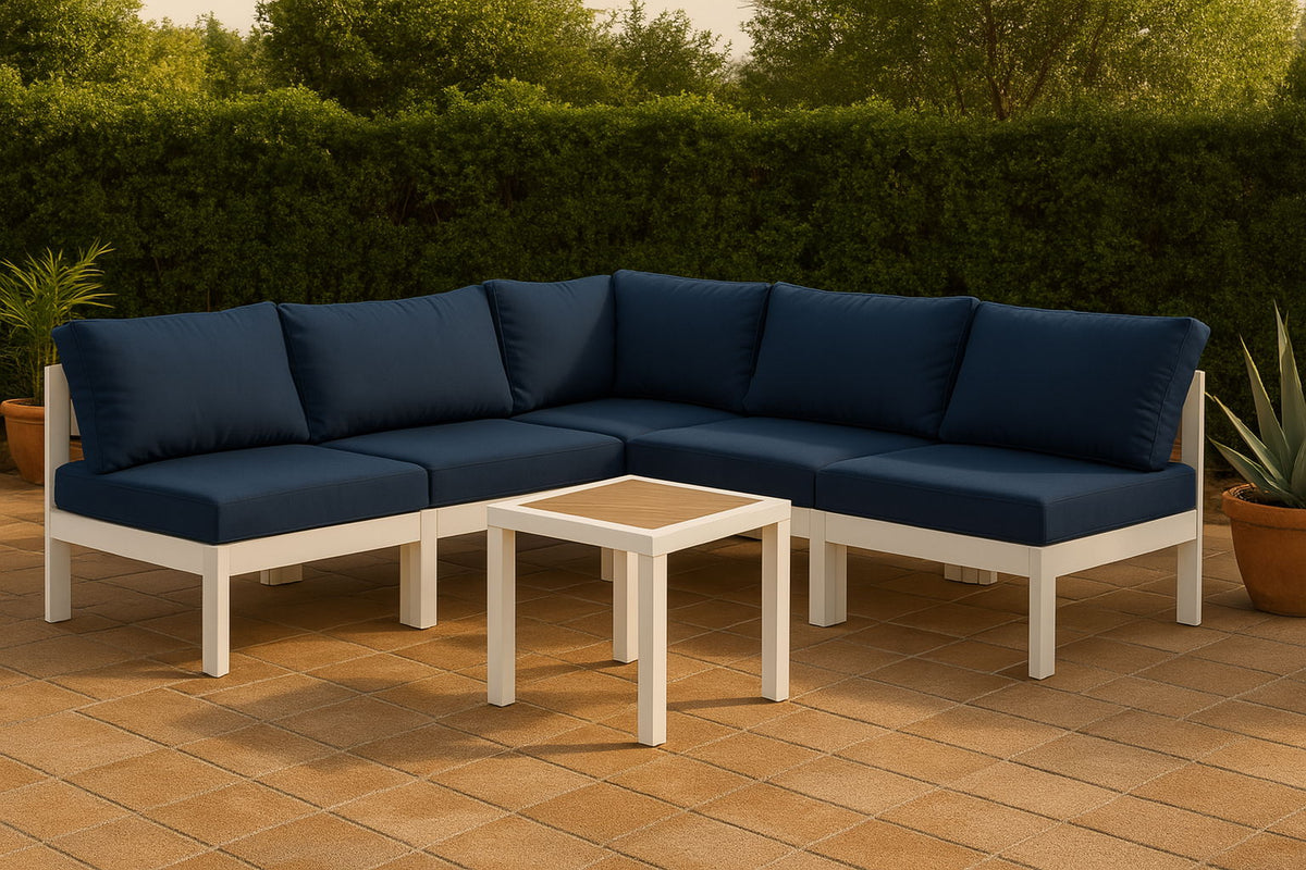 Nizuc - Outdoor Patio 5 Piece Modular Sectional With White Frame