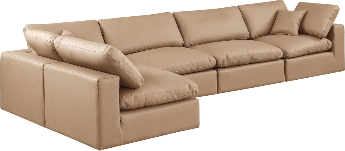 Comfy - 5 Piece Faux Leather Modular Sectional - Tan