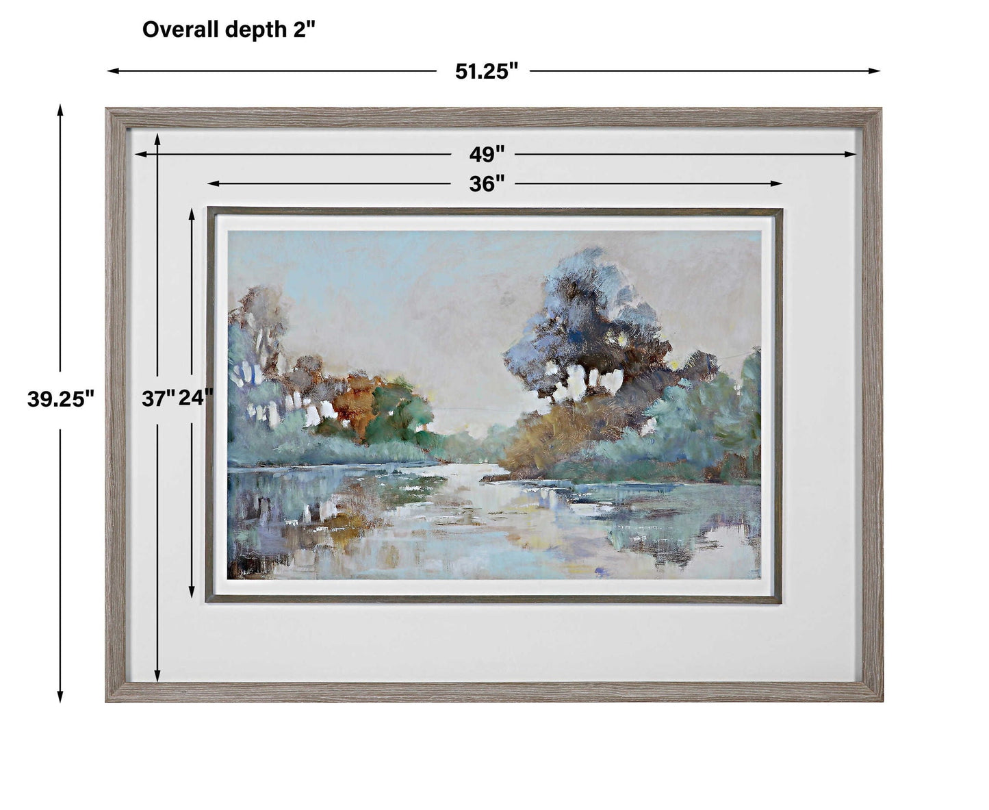 Morning Lake - Watercolor Framed Print - Blue