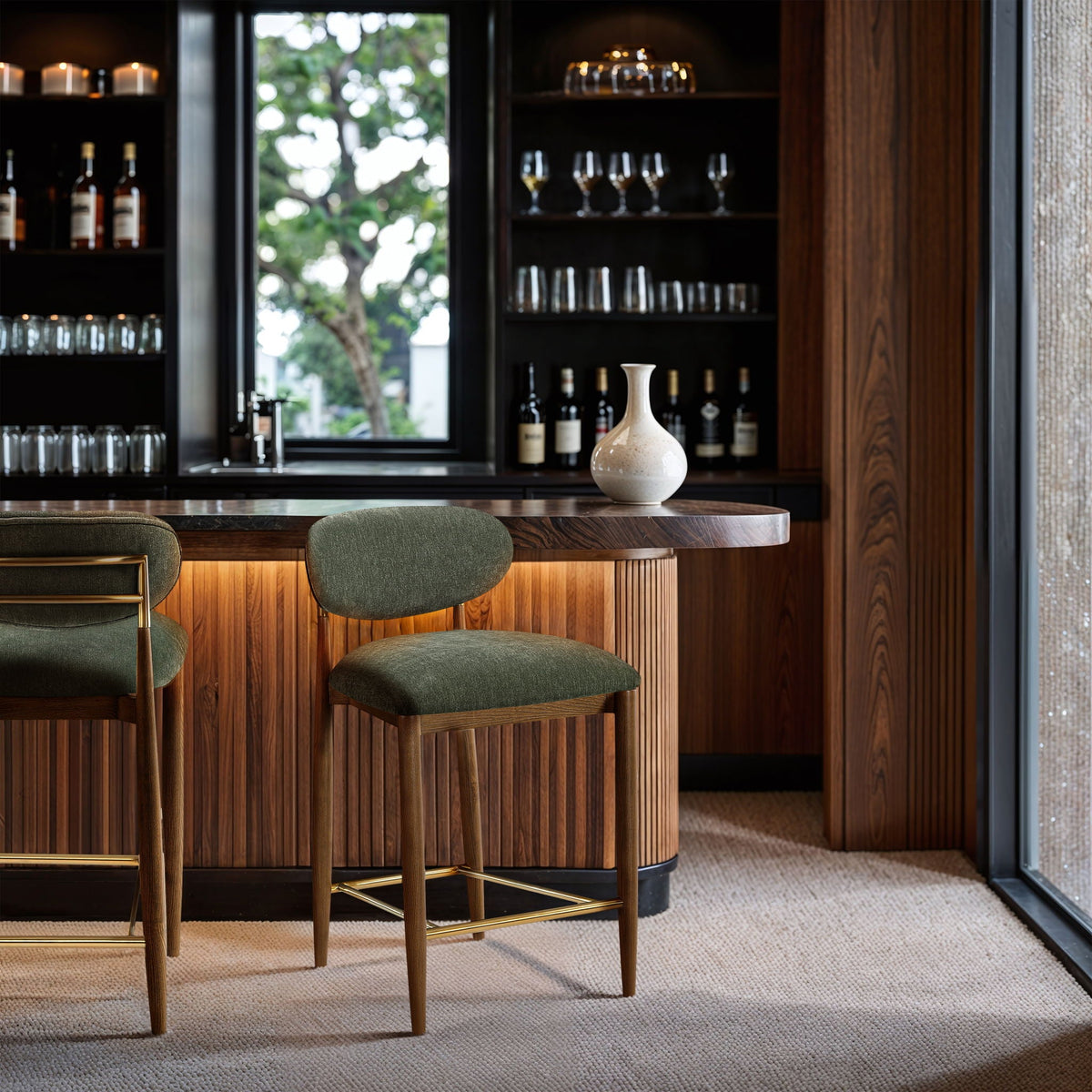 Riccio - Fabric Stool - Walnut Frame