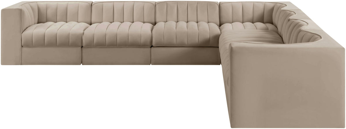 Rummi - Symmetrical Velvet Performance Fabric Upholstered 7 Piece Modular Sectional (With 3 Corner Chairs)