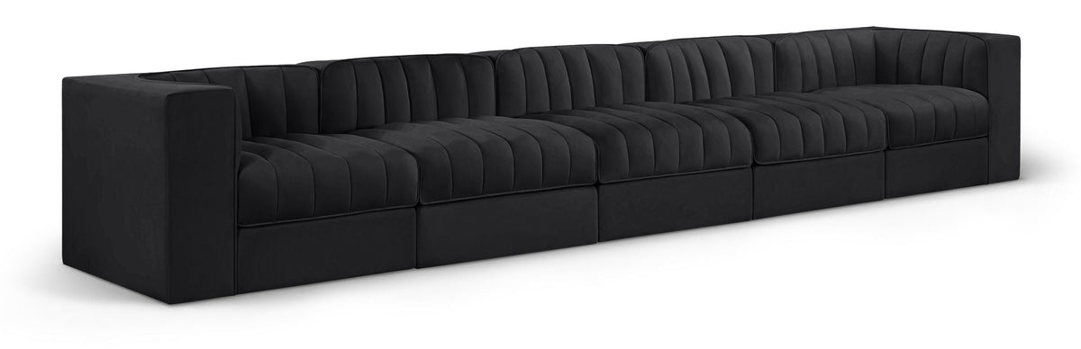Rummi - Velvet Performance Fabric Upholstered 5 Piece Modular Sofa